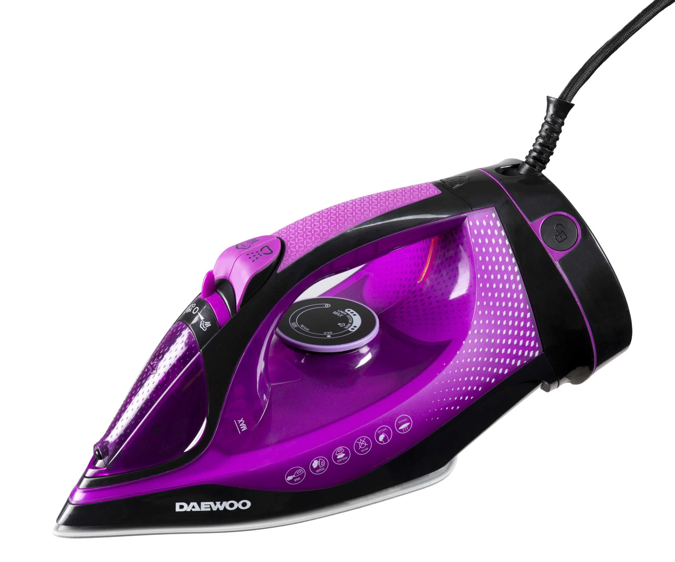 Daewoo Glide Iron, The Ultra Glide, 2600W Steam Iron With Ceramic Soleplate, High Burst Steam And Precision Tip With An Adjustable Temperature Dial And Self Clean Function, Red And Black