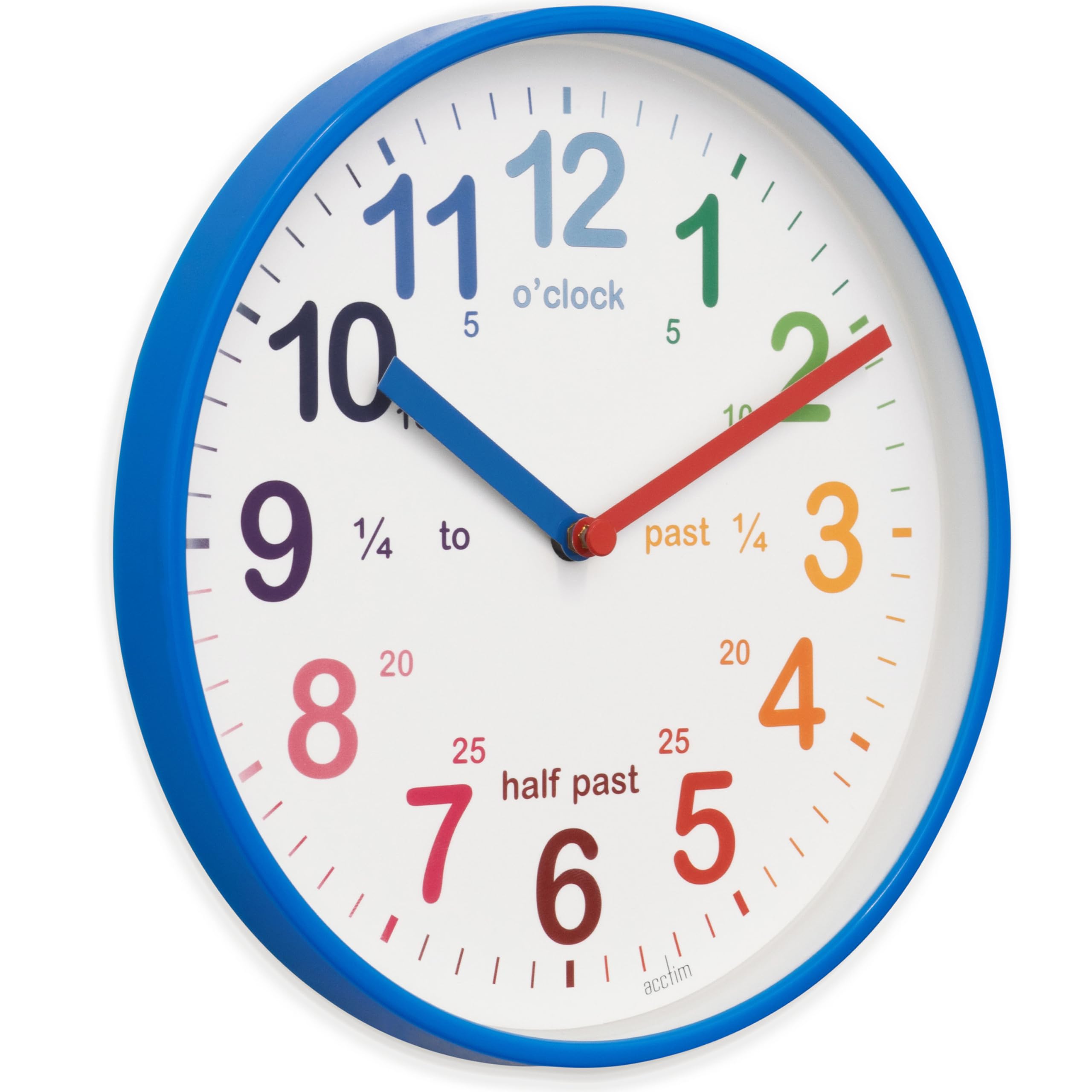 Acctim Wickford Kids Teaching Wall Clock Quartz Rainbow Dial Quarter Markers Pink 20cm 22520
