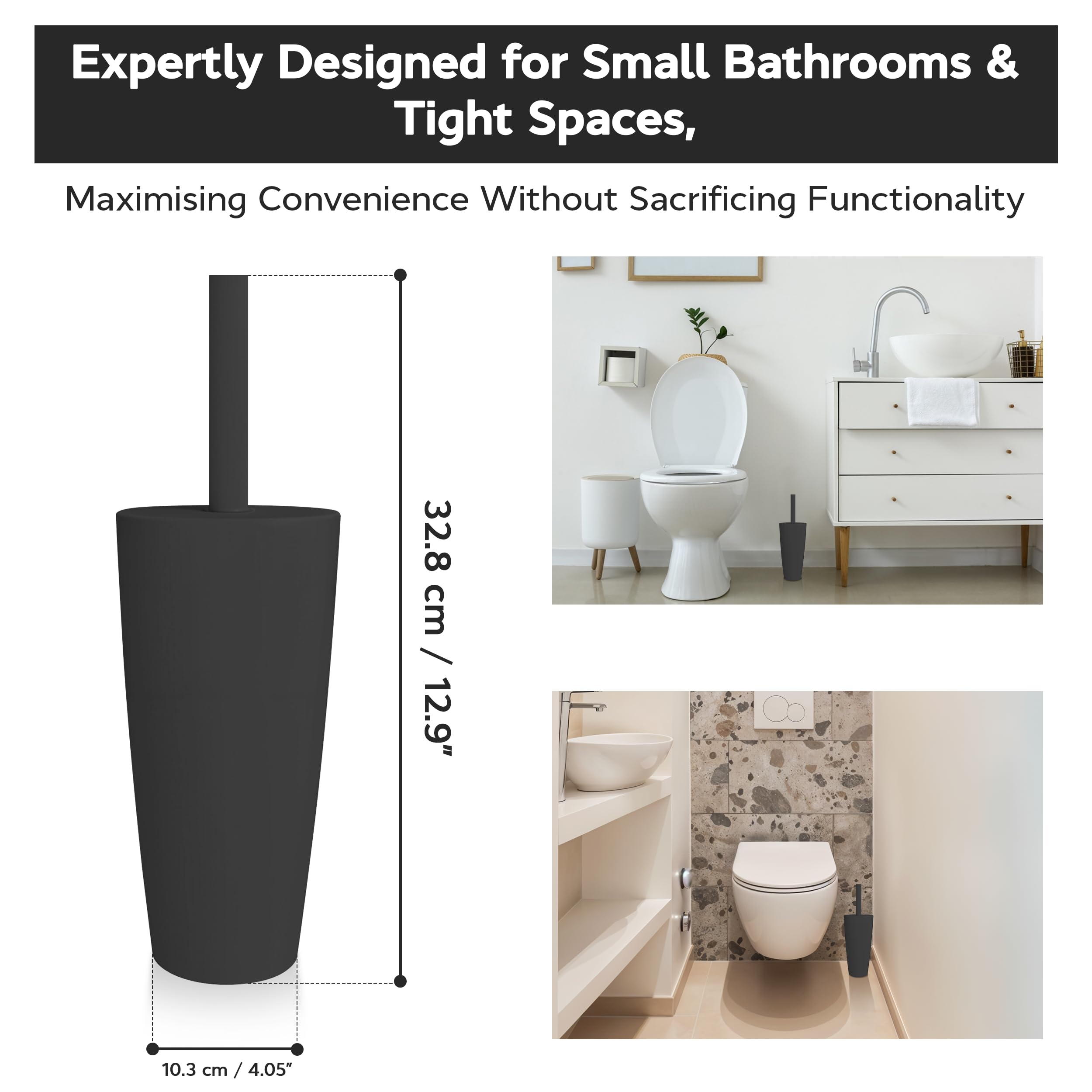 Blue Canyon Boda Toilet Brush & Holder, Plastic Brush for Toilet, Brush for Deep Cleaning, Flexible Bristles, Long Lasting Material, 360°, Odour Free Holder, Cleaner for Bathroom & Office, Grey