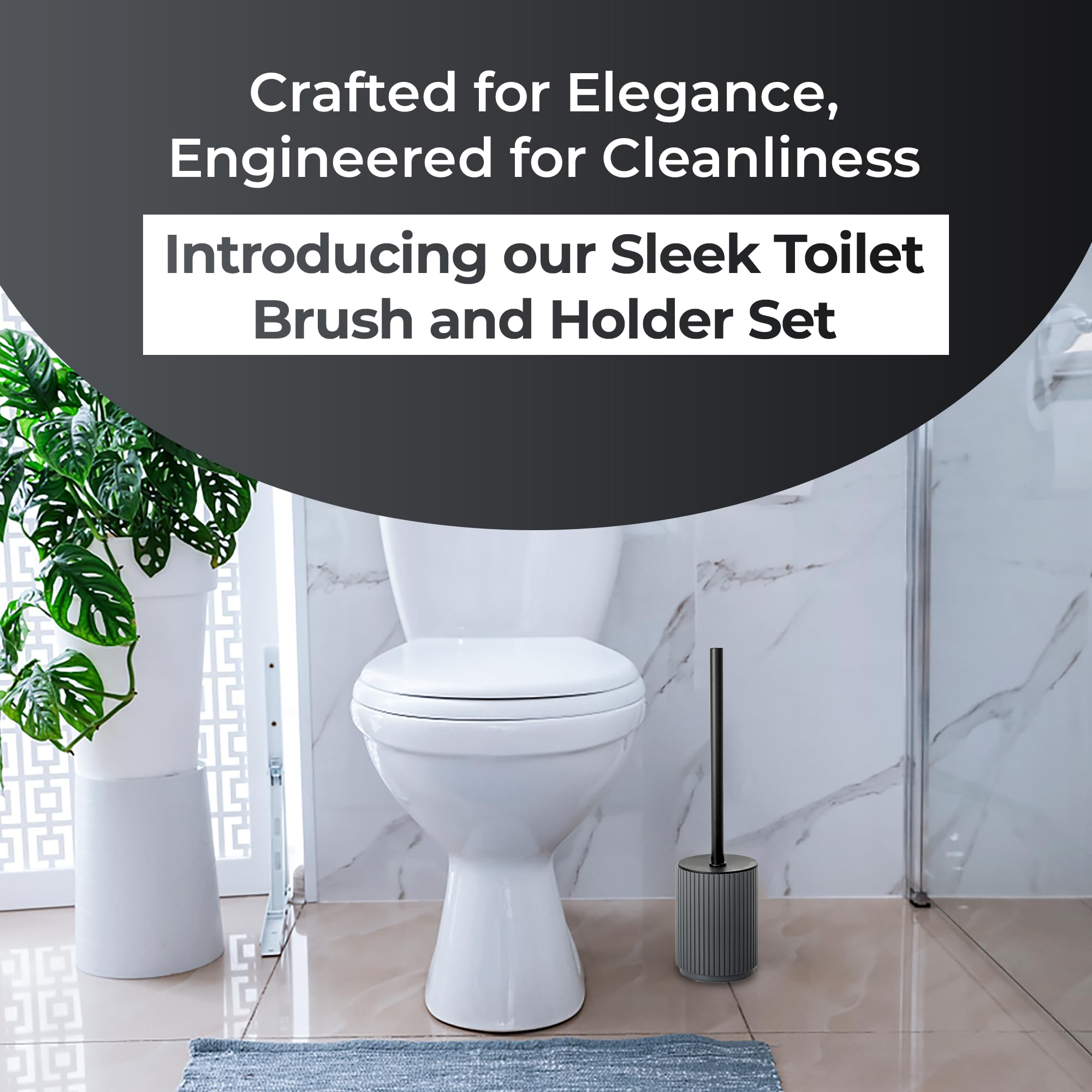 Blue Canyon Berkeley Toilet Brush with Bamboo Lid for Bathroom & Office, Plastic Head for Deep Cleaning, Compact Size, Elegant Design, Odour Free Holder, Hygienic Brush, Blue