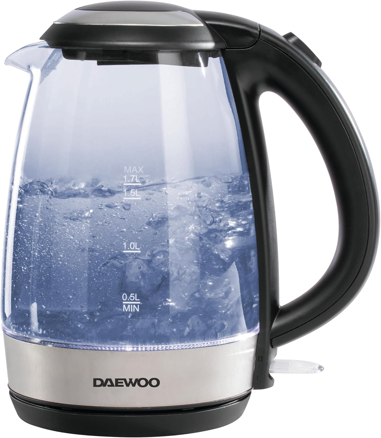 Daewoo 1.7L Glass Kettle, Fast Boil, 2200W Electric Kettle with LED Light, Auto Shut-Off, Boil-Dry Protection, 360° Base, Clear Design