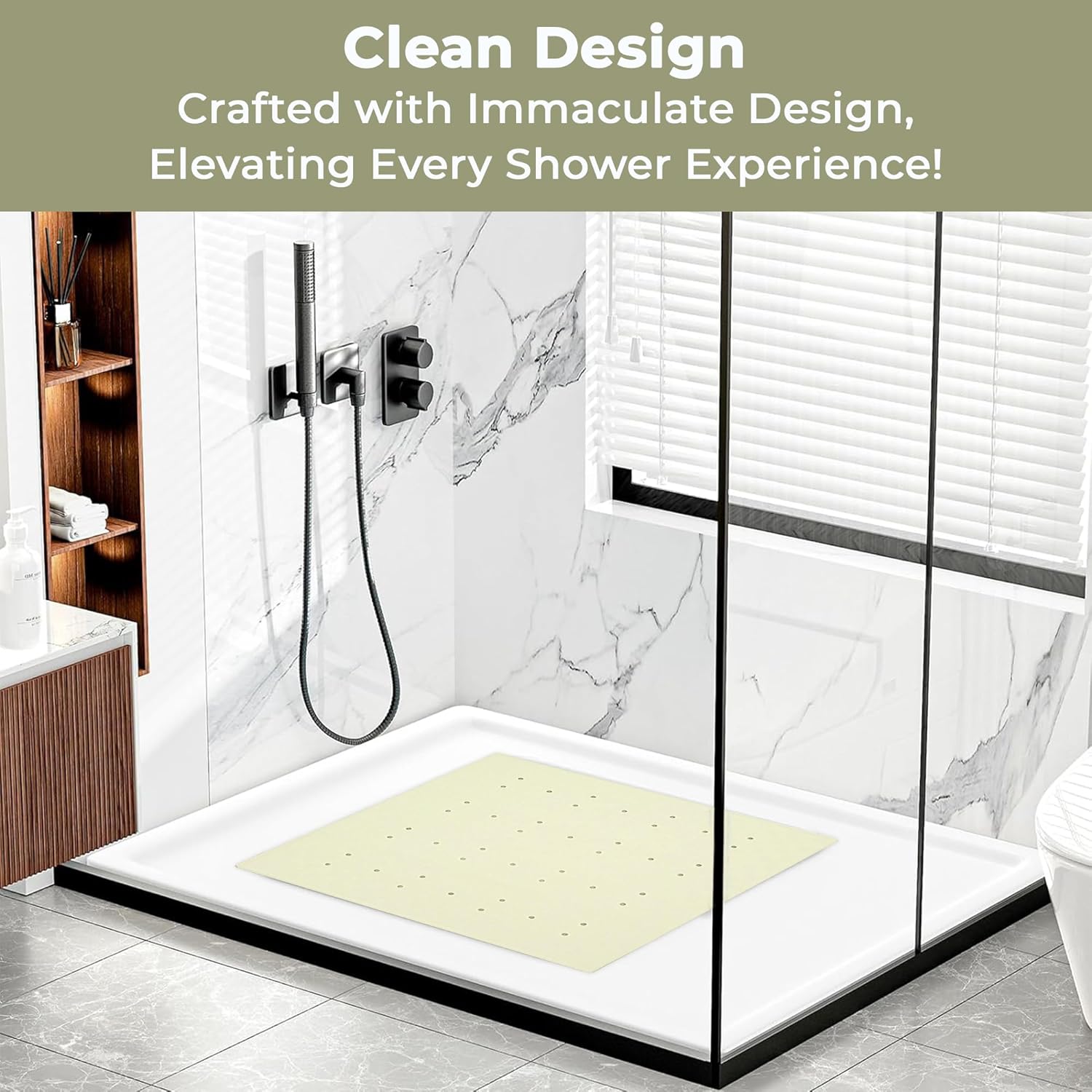 Blue Canyon Nonslip Antibacterial Rubber Shower Mats, Quick Dry Bathmat for Shower with Suction Pads & Drain Holes, Mould Resistant Bathroom Accessory, Durable Bath Rug Runner 53x53 cm – Cream