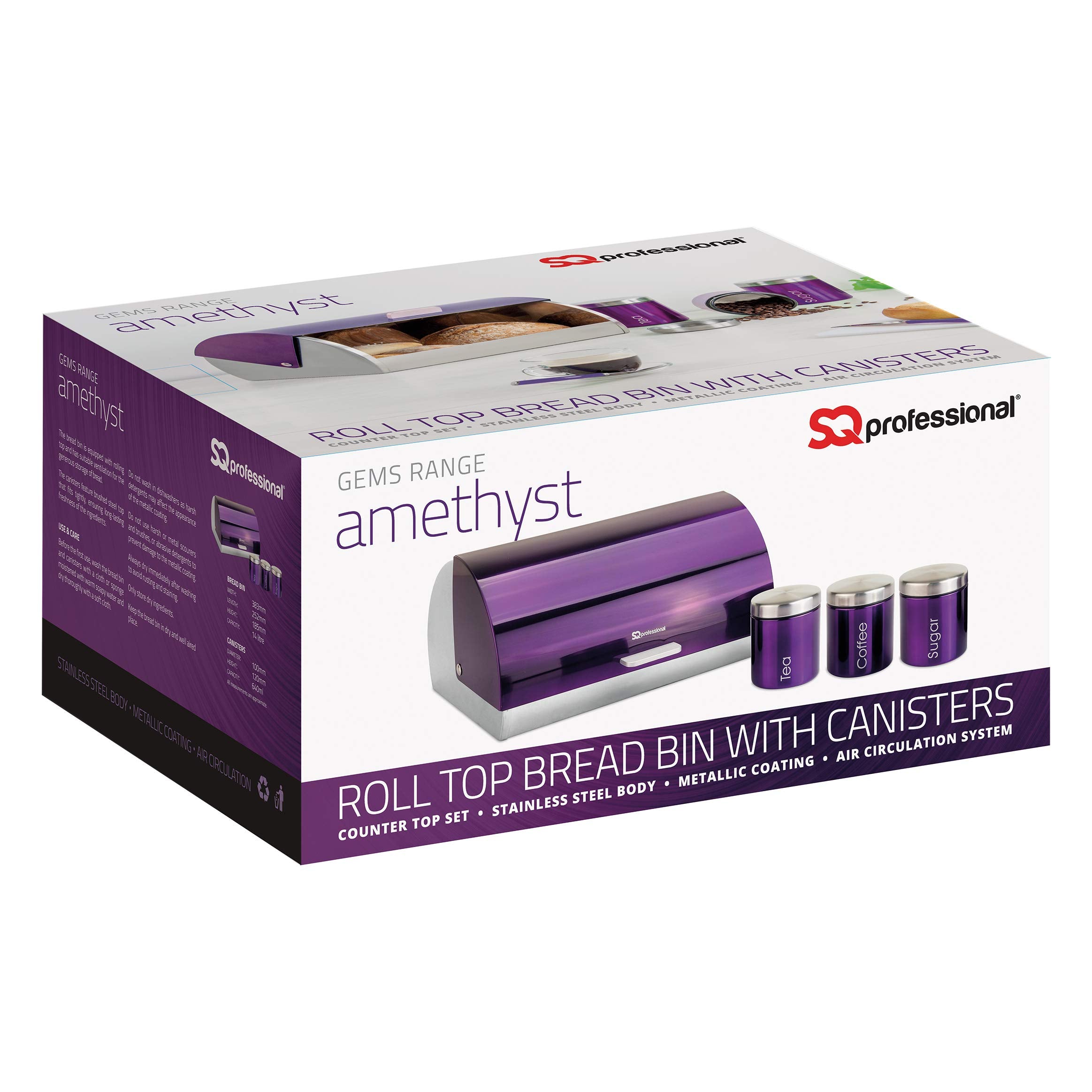 Gems Metallic Bread Bin and Canisters - Orange Red Silver Green Black Purple Blue (Amethyst)