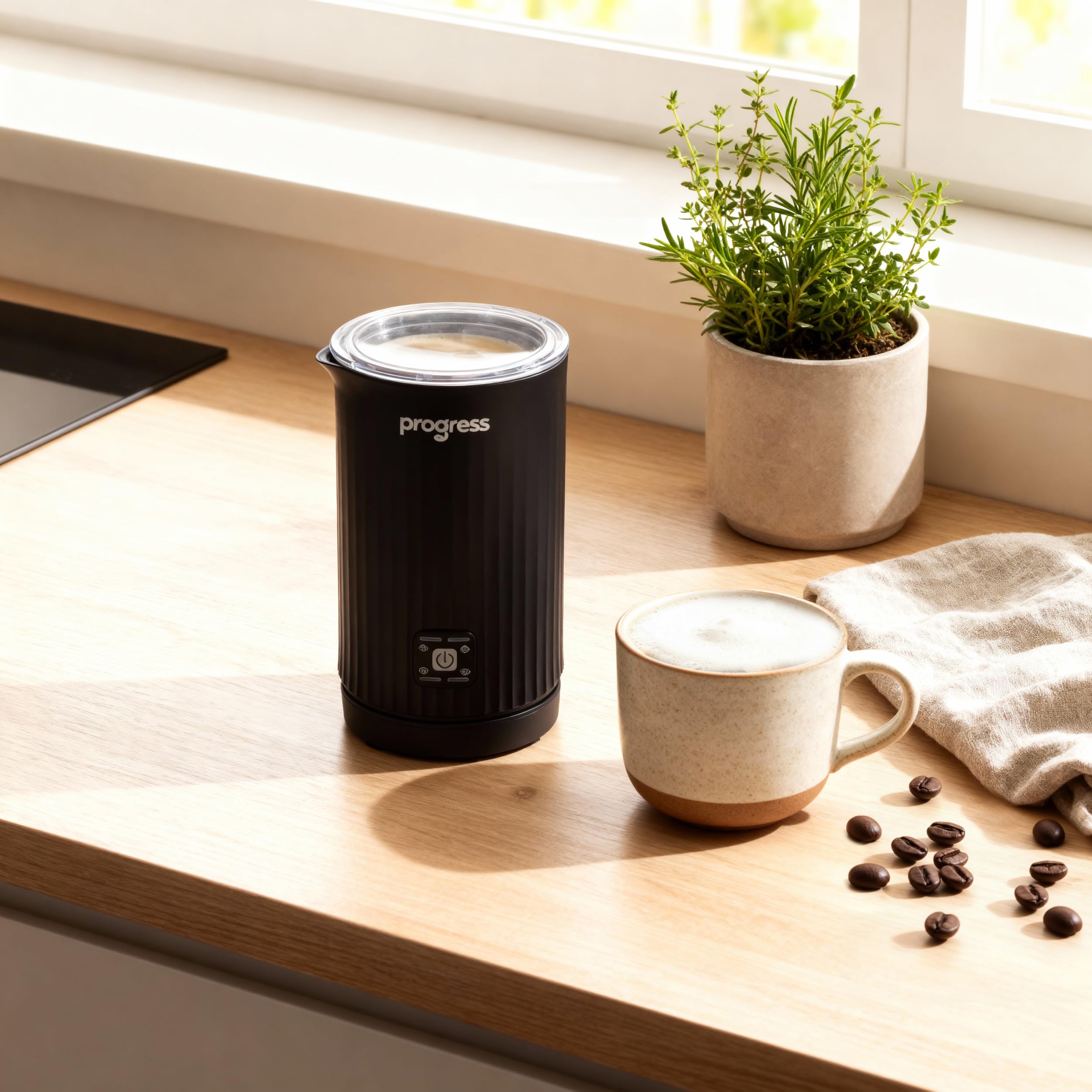 Progress EK5133P Automatic Milk Frother – Chocoluxe 4-in-1 Hot Chocolate Maker, 300ml/150ml, Hot & Cold Milk Heater & Foamer, Melt Chocolate Flakes, Built-in Frothing Whisk for Cafe Latte, Cappuccino