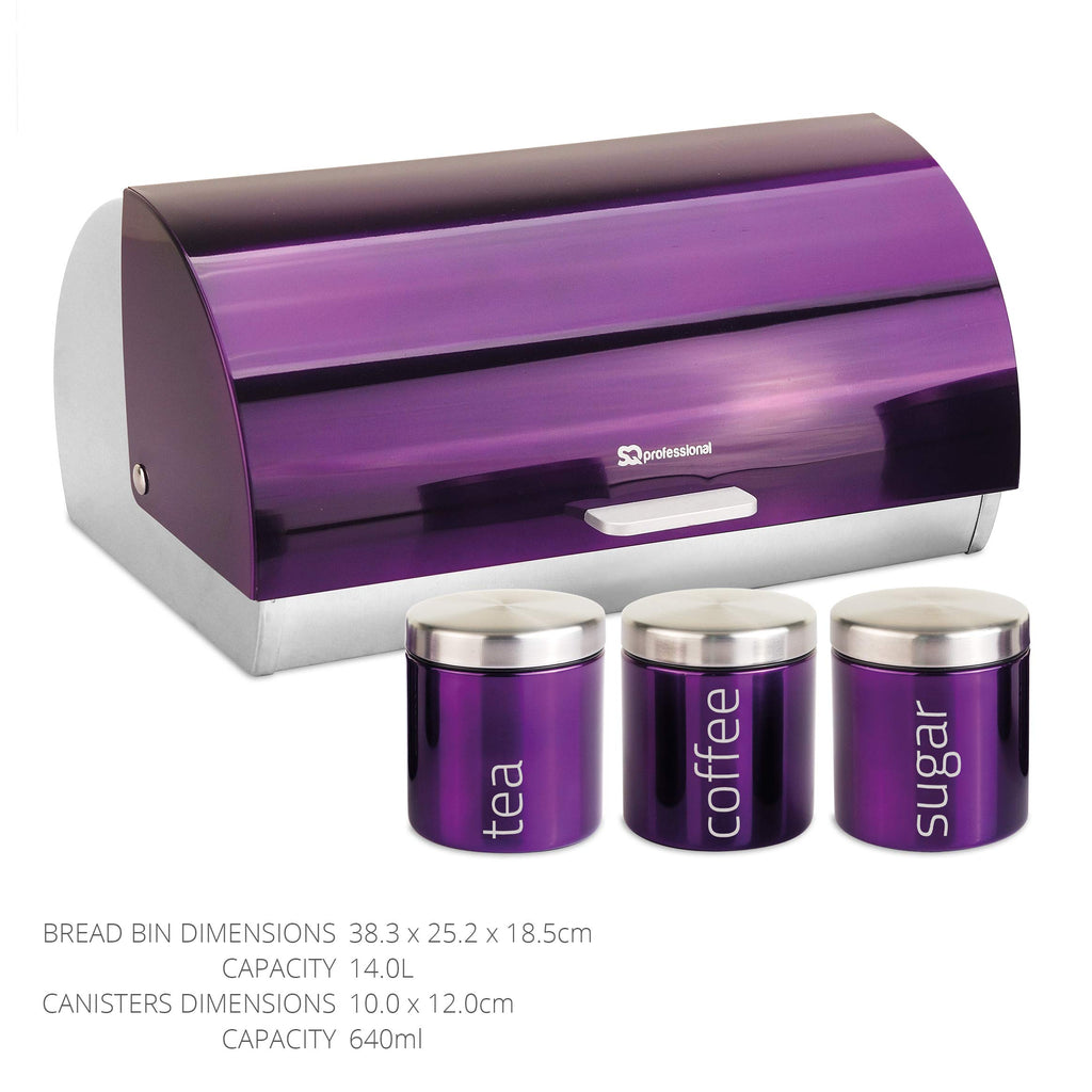 Gems Metallic Bread Bin and Canisters - Orange Red Silver Green Black Purple Blue (Amethyst)