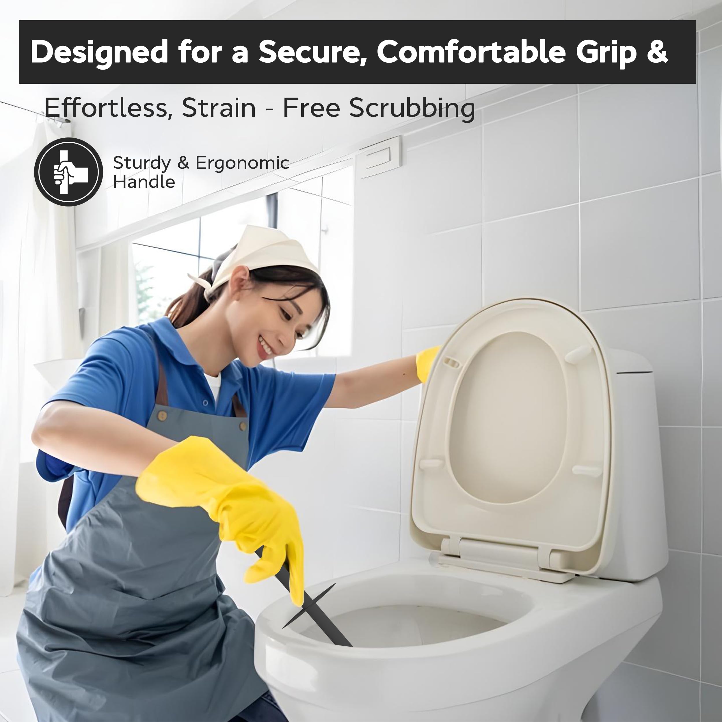 Blue Canyon Boda Toilet Brush & Holder, Plastic Brush for Toilet, Brush for Deep Cleaning, Flexible Bristles, Long Lasting Material, 360°, Odour Free Holder, Cleaner for Bathroom & Office, Grey