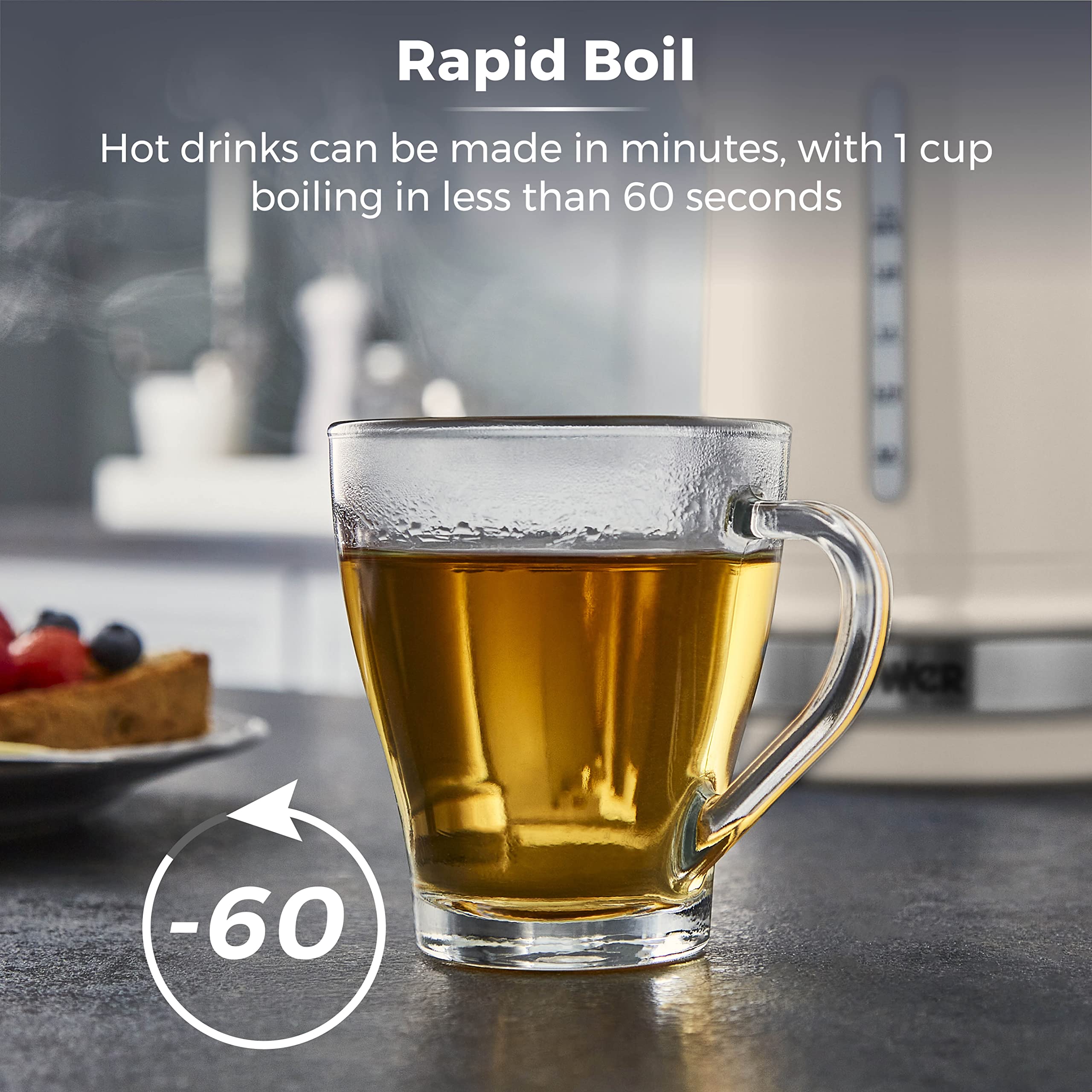 Tower T10049GRP Belle Jug Kettle with Rapid Boil, 1.5L, 3000W, Graphite