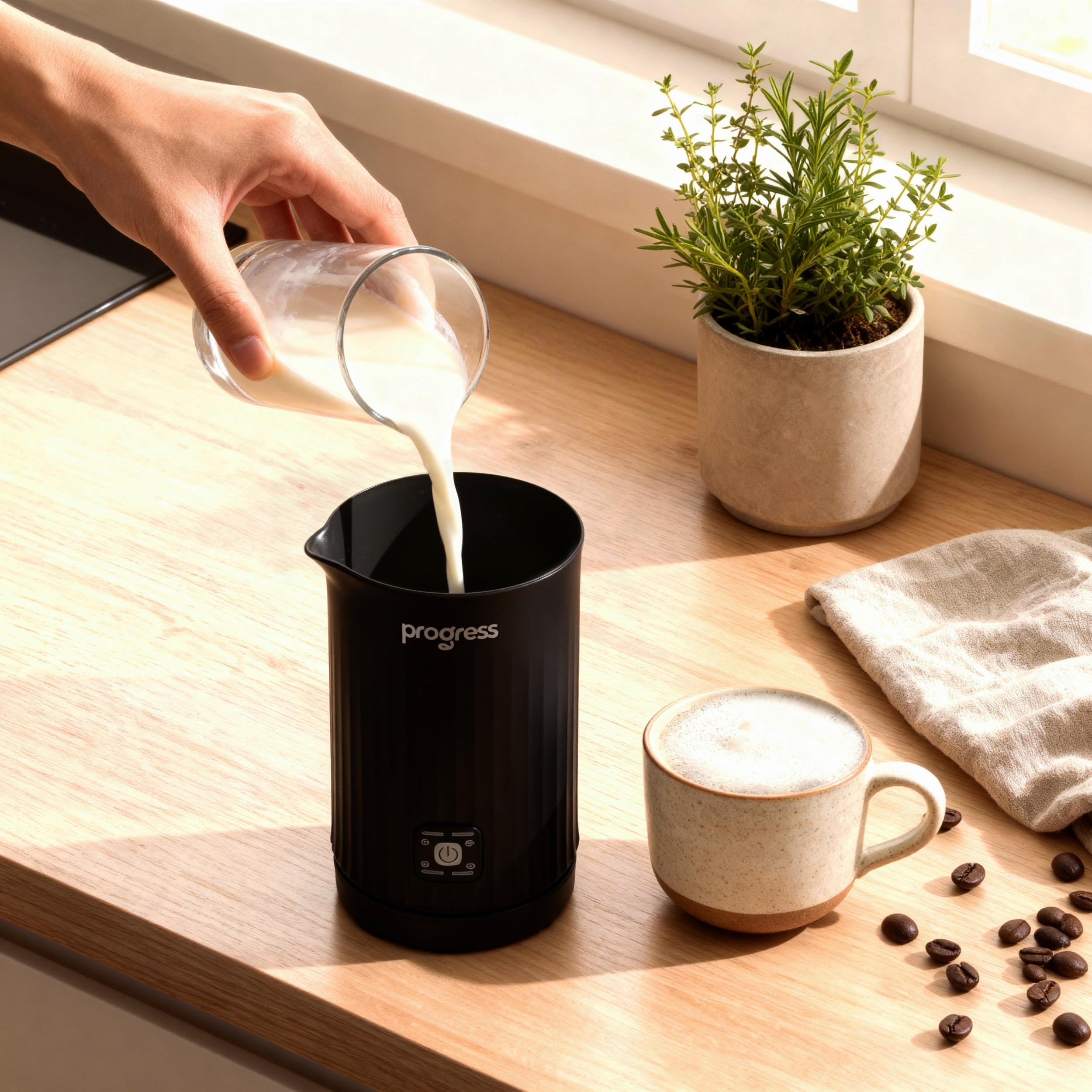 Progress EK5133P Automatic Milk Frother – Chocoluxe 4-in-1 Hot Chocolate Maker, 300ml/150ml, Hot & Cold Milk Heater & Foamer, Melt Chocolate Flakes, Built-in Frothing Whisk for Cafe Latte, Cappuccino