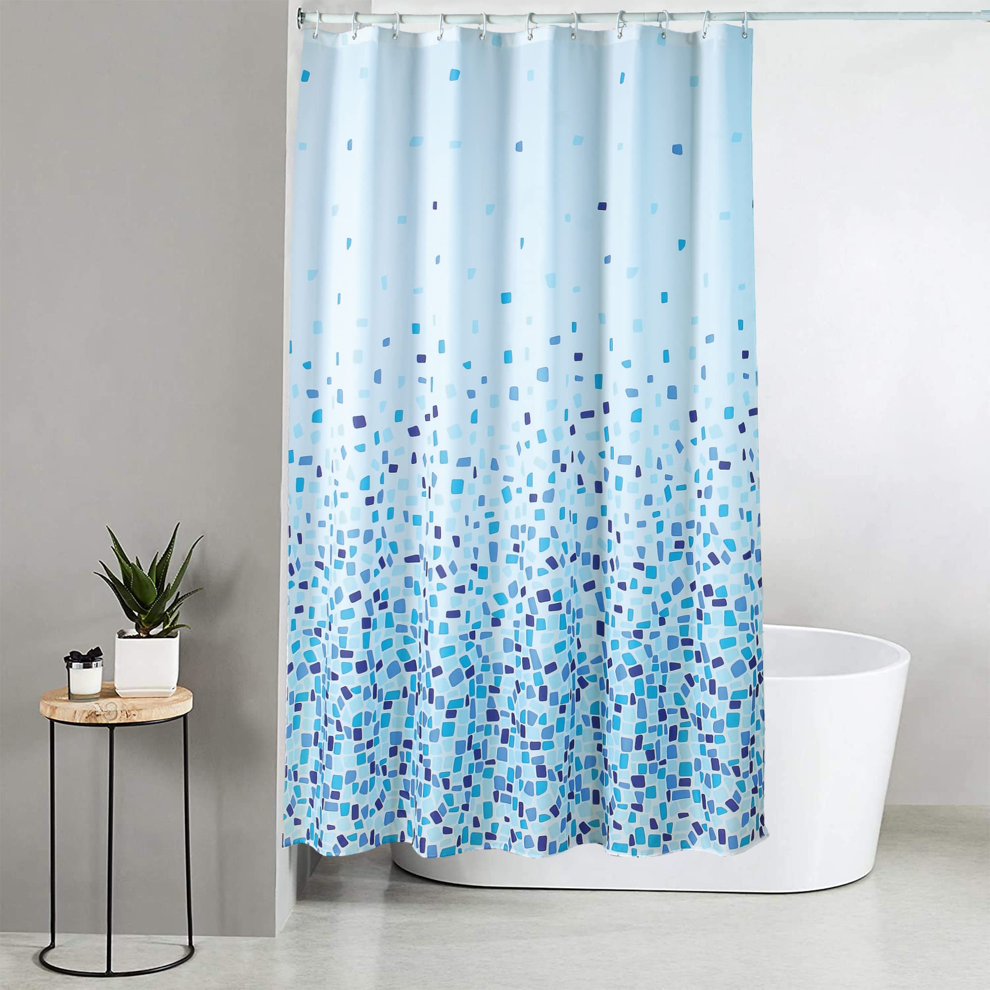 Blue Canyon Penguin Printed Shower Curtains | 100% Peva Shower Curtain | Anti-Bacterial Surface Treatment | Water Repellent| Weighted Hem | 180 X 180cm | 12 Reinforced Eyelets with Hooks (Penguin)
