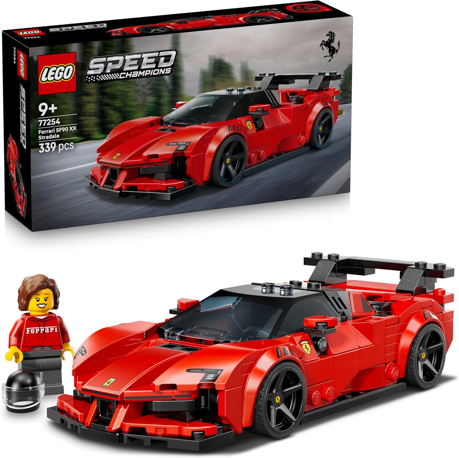 LEGO Speed Champions Ferrari SF90 XX Stradale Sports Car Toy - Model Kit w/a Collectible Driver Minifigure - Birthday Gift Idea for 9+ Year Old Boys & Motorsport Fans - 77254